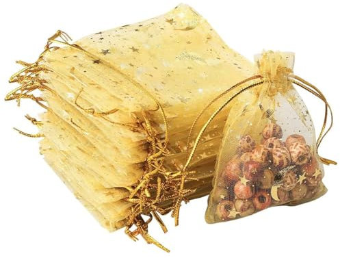 Sacchetti in organza, 50 sacchetti in organza colorati, sacchetti regalo con nastri, sacchetto per gioielli piccolo sacchetto trasparente perfetto per matrimoni, festival, Natale, compleanni