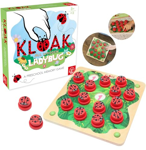 ROO GAMES LADY BUG KLOAK- Wooden Memory Game for Kids - Montessori-Inspired Toddler Toys for 3 Year Old Girl Gifts - Boosts Memory & Focus - Bright Ladybug Design - Eco-Friendly Kids Games