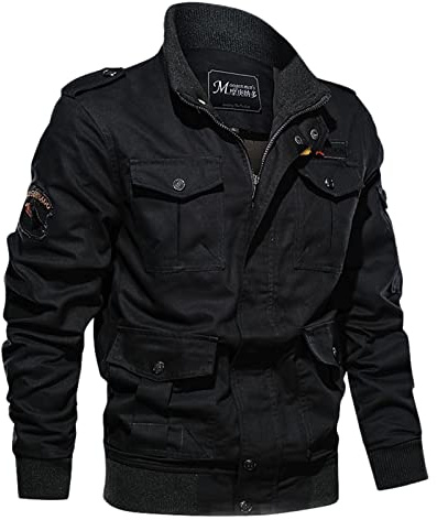 Veste Militaire Homme Kaki - D'extérieur Décontractée Coton Classique Coupe-Vent Cargo Militaire Style Printemps Automne Travail Casual Léger Blouson Veste Demi-Saison Manteau avec Poche