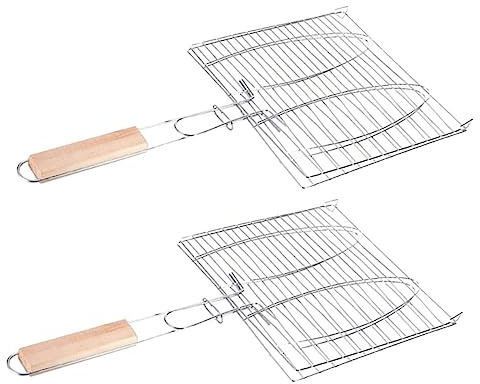 VALICLUD 2 Pezzi Graticola Barbecue per Pesce e Carne con Manico Antiscottatura Grill per Grigliate Outdoor Picnic Camping e Feste