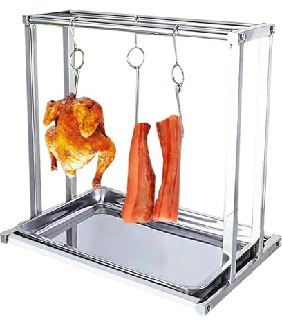 SRNSAEB Rôt Rack Présentoir à Viande rôtie Suspendu en Acier Inoxydable 304, égouttoir à saucisses avec Crochets pour Porc fumé, Poulet rôti, Canard, Poisson, rôtissoire pour(Height - 62cm (24 2/5))