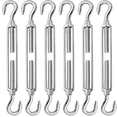 High-PQ Stainless Steel Turnbuckle Tensioner, Heavy Duty Turnbuckles, Hook and Hook Turnbuckle for Cable Tent Installation Sun Shade Gardening Decoration(M10,6PCS)