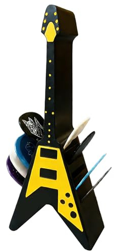 UZYXC 1 Porte-médiators Décoratif en Forme de Guitare Électrique (Jaune/Noir), Support d‘Exposition en Métal pour Ranger et Présenter vos Médiators, Idée Cadeau pour un Musicien