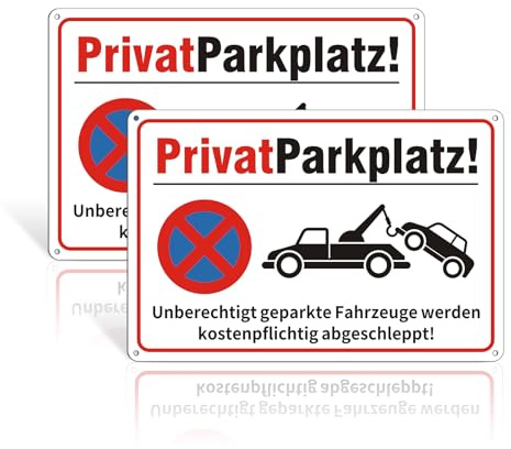 Cartello per parcheggio privato, 30 x 20 cm, divieto di parcheggio con avviso di traino, piastra in alluminio riflettente, resistente ai raggi UV e antiruggine, segnale di avvertimento per terreni