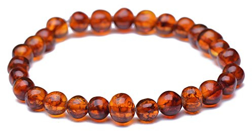 Braccialetto in ambra baltica per adulti, vera ambra baltica, colore: cognac, elastico, misura da 18 cm a 22 cm, cod. WAB35-UK