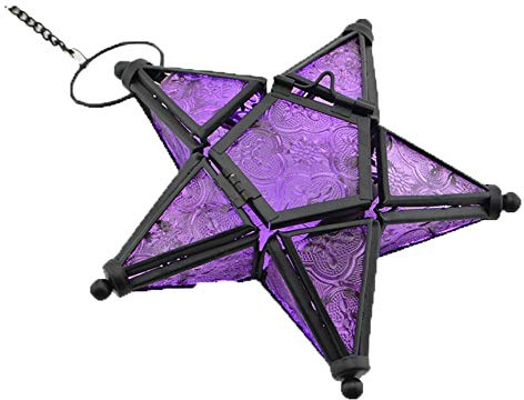 Sziqiqi Stunning Star Glass Votive Tea Light Candle Holder Hanging Lighting Lantern Wedding Birthday Party Home Garden Decoration, Purple