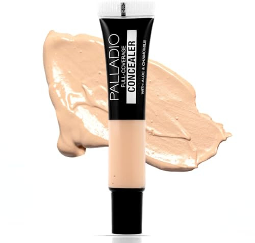 Palladio Full Coverage Concealer, Under Eyes Disguise, Creamy Face and Eye Concealer, Evens Skin Tone, Conceals Blemishes, Dark Circles and Fine Lines, Use with Concealer Brush, Custard