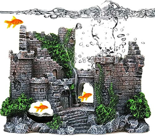 DXIA Aquarium Deko Groß Castle Dekoration, Harz Aquarium Dekoration, ideal für kleine Garnele Fisch Schildkröte, Polyresin Landschaft