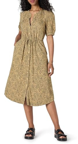 Amazon Essentials Women's Relaxed Fit Half-Sleeve Waisted Midi Shirt Dress, Black Camel Animal Print, XL