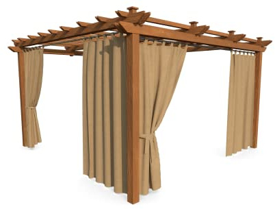 HOME DEKO Cortina de Patio, Impermeable, para Jardín, Balcón, Pérgola y Cenador, Lazos con Cierre de Gancho y Bucle, Protección del Sol, de la Lluvia y del Viento, Beige, 220 x 155 cm, 2 Piezas