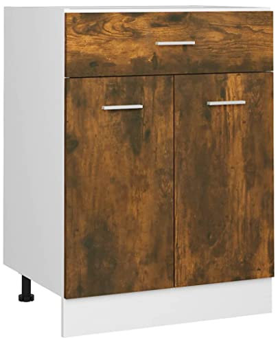 vidaXL Unterschrank, Küchenschrank mit Schublade 2 Fächern, Geschirrschrank für Küche, Küchenunterschrank Schrank Küchenmöbel, Räuchereiche