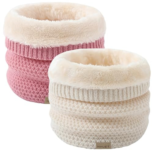 HYUET 2 Pack Cache-Cou Hiver Écharpe Circulaire Tricotée Tour de Cou Col Épaisse Cache Cou Doublée Tube Écharpe Polaire Doux Hommes Femmes Hive,Noir+Blanc,taille unique