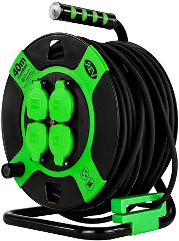 REV Kabeltrommel EX, 40m, H05RR, IP44, 3000W, Verlängerungskabel, Outdoor, 4 Schutzkontaktsteckdosen, grün