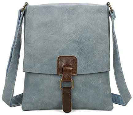 OBC Damen Tasche Crossbody Handtasche Messenger Schultertasche Umhängetasche Shopper Tablettasche bis ca. 7-8 Zoll Henkeltasche Überschlagtasche Leder Optik Jeansblau