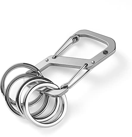 KeyUnity KS07 Portachiavi con moschettone a doppia faccia in acciaio inossidabile abbinato a 4 portachiavi