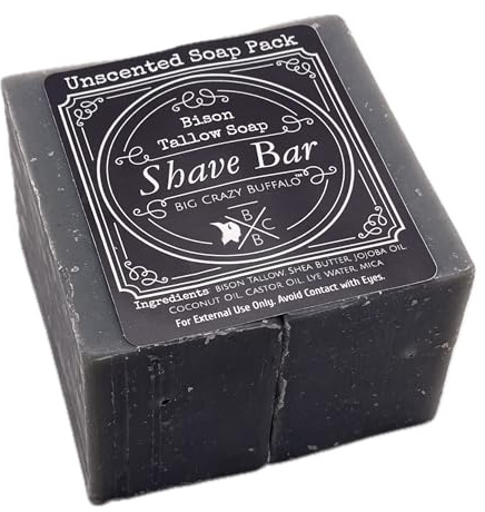 Big Crazy Buffalo Bison Tallow Buff Shave Bar, Unscented, (2 pack) - Razor Friendly, Moisturizing, Glides, Soothes, and Naturally Derived - No Dyes, Chemicals, Fragrances, Preservatives