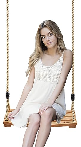 AnExer Wood Tree Swing Seat, Wood Swing Seat, 17.7x7.9 inch Wooden Swing Sets Length Adjustable for Children Adult in the Garden,Yard Indoor Outdoors