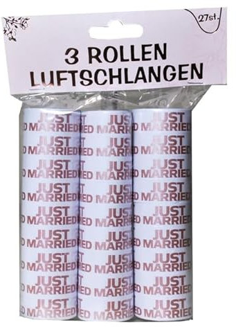 Luftschlangen Just married weiß rosegold, 3 Rollen