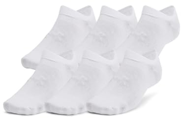 Under Armour Unisex-Adult Essential No Show Socks 6 Pack, (100) White/White/Halo Gray, Medium
