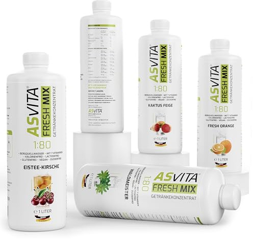AsVita Getränkekonzentrat Fresh Mix 1:80-1 Liter Flasche - Getränkesirup zuckerfrei - 26 leckere Geschmacksrichtungen (Cola) ohne Zucker Zero Sirup