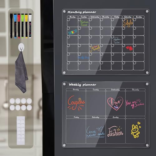 Otauoaea Magnetischer Wochenplaner und Monatsplaner,1 Satz Familienplaner Abwischbar für Organisation, Essensplaner und Einkaufsliste,Inklusive Radiergummi und 6 Stiften