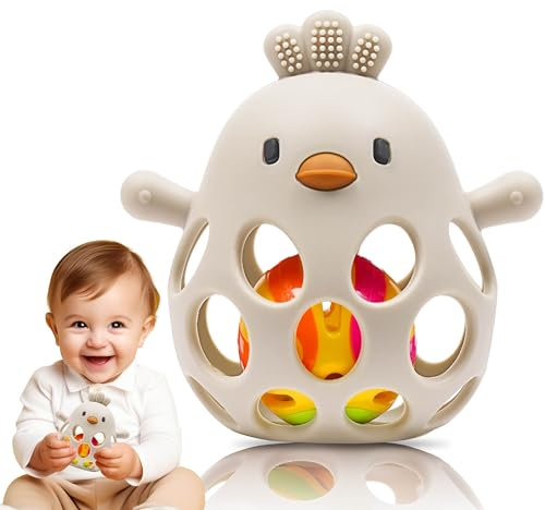 farout Montessori Beißring & Rassel für Babys - Sensorik Spielzeug ab 0 Monate, Zahnungshilfe & Greifball - Geschenk für Jungen & Mädchen