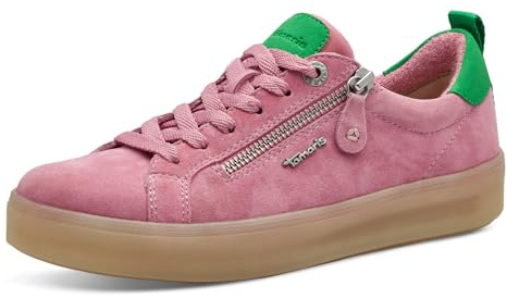 Tamaris Comfort Damen Sneaker flach mit Reißverschluss Freizeit, Rosa (Rose/Green), 40 EU