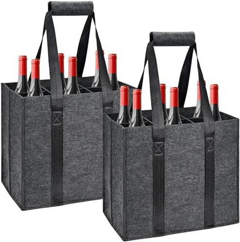 Smlper 2 Stück Flaschenträger,Flaschentasche,6 Fächer Tragetasche,Filz Flaschen Tasche Wiederverwendbar Männerhandtasche für Bierflaschen Weinflasche Getränketasche,Dunkelgrau,27x17x27cm