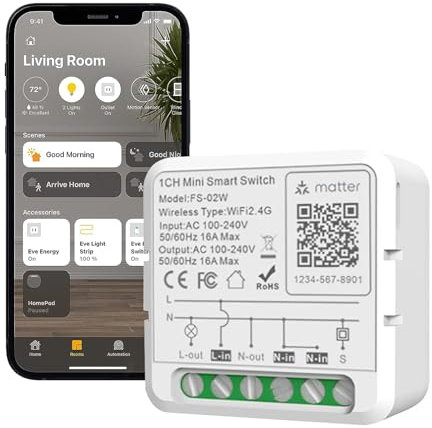 JAOGAUS Homekit Schalter, DIY Wlan Smart Switch Modul Kein Hub erforderlich,Wlan Smart Relais Schalter, Hausautomation, Kompatibel mit Smart Life/Tuya, Alexa, Google Home, Home Assistant