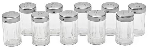 5 Salz- und 5 Pfefferstreuer, Gastro,50 ml, Glas, rund, mit Edelstahl-Deckel, Qualitätsprodukt, im Set, für Gastronomie und Haushalt – Streuer im 4 x 7 cm Format - mediatrades