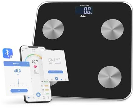 JATA HOGAR HBAS1155 - Báscula de Baño Digital, Bascula Grasa Corporal y Muscular con APP. Bascula Inteligente para Fitness. 15 Memorias. IMC. Calorías Diarias Recomendadadas. Hasta 180 kg