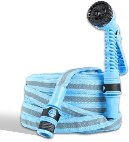 HERZO Manguera 15 metros ，Manguera Jardin con Pistola Riego de 7 Funciones ， Manguera Jardin Enrollable para Riego de Jardin