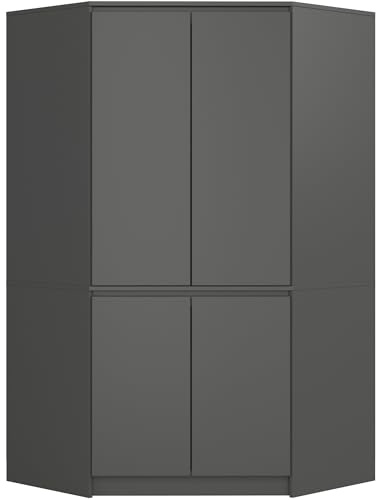 AKORD Armadio Angolare S100 per Camera da Letto, Guardaroba Salvaspazio con 4 Ante e 6 Ripiani, 100x180x50 cm, Grigio Grafite