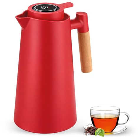 Termoskanna 1 l termoskanna med LED-temperaturdisplay, vakuum isolerad kaffekanna av dubbel glasinsats 12 timmar varm/24 timmar kall termoskanna läckagesäker en knapptryckning BPA-fri för hemmakontor