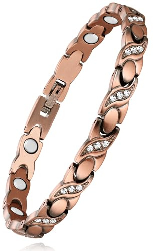 Jeracol 99% Pure Copper Bracelets for Women– Magnetic Bracelet for Women– Adjustable Length Included Sizing Tool in Gift Box(Copper Crystal)