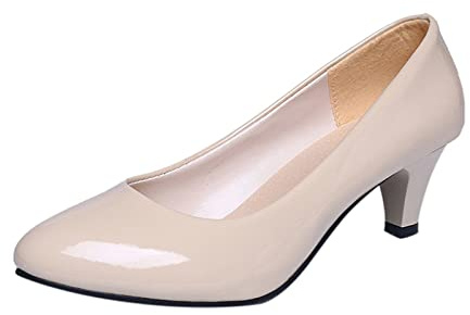 Damen Pumps Elegant Und Bequem - Kleid Schuhe Slip-On Einzelne Schuh Kleiner Absatz Lederschuhe Festlich High Heels Bürokleid Stöckelschuhe rutschfest Slippers Mokassins Schlupfschuhe
