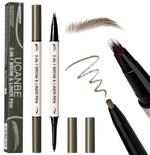 UCANBE 2-en-1 Lápiz de Cejas Efecto Microblading & Eyeliner en Gel - Impermeable y de Larga Duración - Maquillaje de Cejas Natural - Definidor de Ojos y Cejas (Marrón)