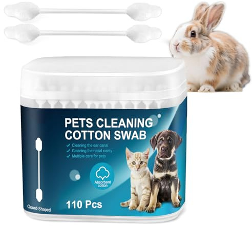 110 Pcs Pet Dry Cotton Swabs Clean Ear Double-Headed Gourd-Shaped Dried Cotton Buds with Storage Box Gentle Grooming for Dogs Cats