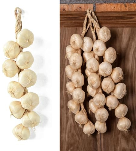 FuyoSegen Cuerda de ajo artificial, 1 paquete de cuerda de ajo falsa realista para decoración de pared de cocina de granja, accesorios de verduras colgantes para el hogar, festival de cosecha