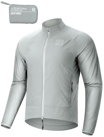 ROCKBROS Vindtät cykeljacka män kvinnor, lätt andningsaktiv snabbtorkande vindjacka cykelsportjacka, vikbar löparjacka med fickor för cykling MTB utomhus jogging, Gråvit, XXL