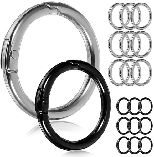 SEWOART 20 Piezas Cierre de Llavero Anillos Tóricos de Aleación de Zinc 25mm Plata y 20mm Negro Gancho Clip de Resorte para Manualidades y Fabricación de Joyas