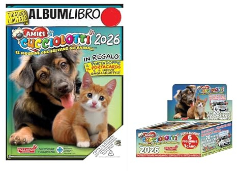 Album Libro figurine Amici Cucciolotti 2026 copertina morbida deluxe con 6 bustine + pacco 50 bustine - 6 figurine e una card per bustina + portachiave Cucciolotti