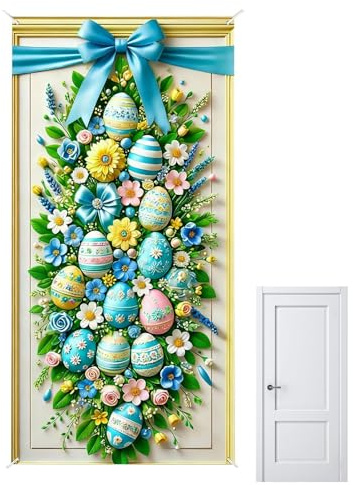 Banderolas De Pascua - 89x178 Cm Fondo Impermeable Bonito | Letrero para Puerta Principal Exterior | Para Interior Exterior Celebración de Vacaciones
