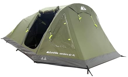 Eurohike Sendero AIR 4L Inflatable 4 Man Tent with Spacious Living Area, Easy to Pitch in 5 Minutes, 4 Person, Lightweight Tunnel Design, Ideal for Family Camping Trips & Festivals, 3000mm HH