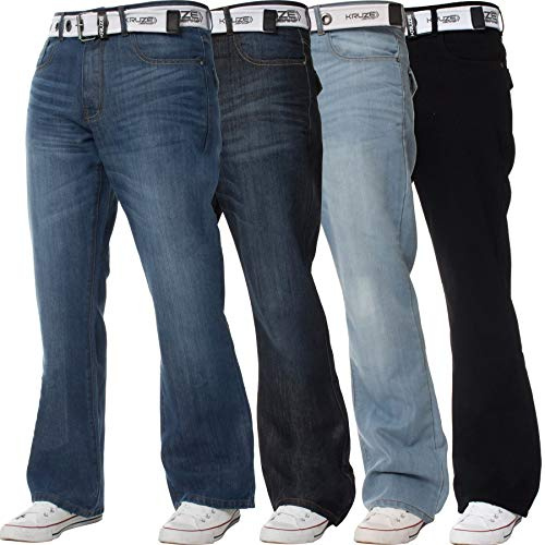 BRAND KRUZE Jeans Bootcut Pantaloni Svasati A Gamba Larga in Denim - Big Tall per Uomo Nero 28W / 32L