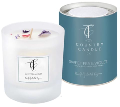 The Country Candle Company Pastels Glass Candle – Sweet Pea and Violet Scented, Up to 50 Hours Burn Time