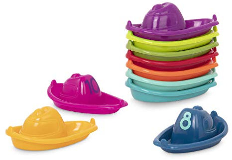 Battat Badewannenspielzeug bunte 10 Boote zum Baden, Stapeln und Zahlen lernen – Badespielzeug Baby, Stapelspiel, Wasserspielzeug Badewanne, Pool, Strand ab 6 Monaten