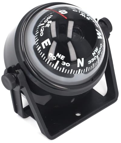 Car Compass, Black Electronic Vehicle Compass Declination Adjustable Military Marine Ball Night Vision Dashboard Compass Marine for Boats Swimming Supplies Water Sports
