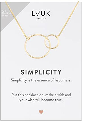 LUUK LIFESTYLE Halskette aus 925er Sterlingsilber Symbol für Liebe und Verbundenheit mit Kreisen | zwei Ringen Anhänger und Geschenkkarte SIMPLICITY, Valentinstag Geschenk, Freundin, Modeschmuck, Gold