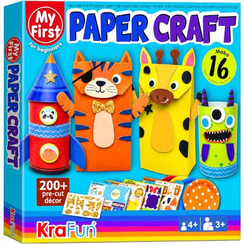 KRAFUN My First Safari Animal Paper Craft Kit, 18 DIY Zoo Animal Arts & Crafts for Kids Ages 3-8, Includes Creative Supplies, Instructions, Reusable Box, Educational Gift for Toddlers, Boys, Girls